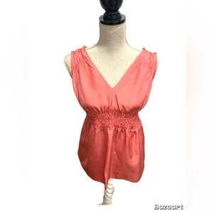 Banana Republic 100% Silk Sleeveless V Neck blouse Coral Pink  Sz Small